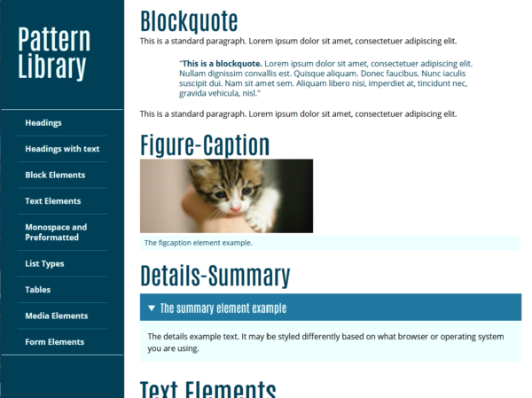 screenshot of the pattern library